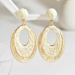 Hot Selling Geometric Oval Earrings Summer Sweet Raffia Hand-Woven Earrings