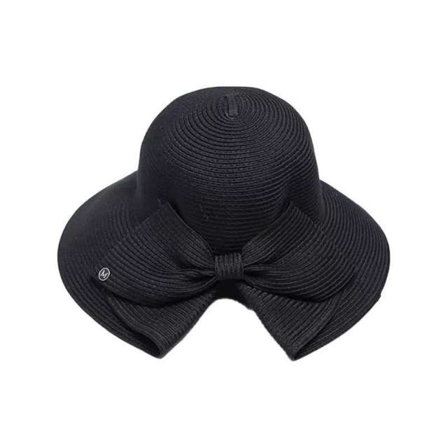 Straw Hat Women's Spring Summer Travel Bow Large Brim Beach Hat