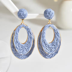 Hot Selling Geometric Oval Earrings Summer Sweet Raffia Hand-Woven Earrings