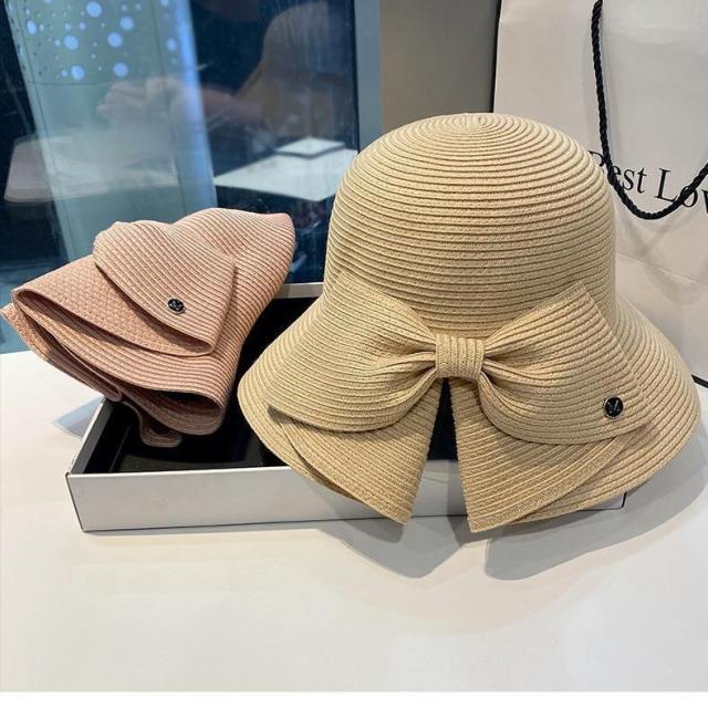 Straw Hat Women's Spring Summer Travel Bow Large Brim Beach Hat