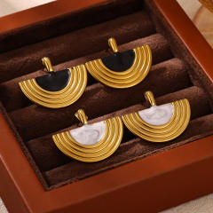Vintage Fan-Shaped Geometric Earrings Semi-Circular Enamel stainless Steel Earrings