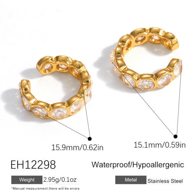 Stainless Steel Earrings C-Shaped Semi-Circle Hollow Design with Inlaid Diamonds earrings