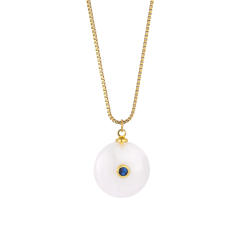 Boho rhinestone inlaid round natural stone pendant stainless steel necklace