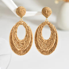 Hot Selling Geometric Oval Earrings Summer Sweet Raffia Hand-Woven Earrings