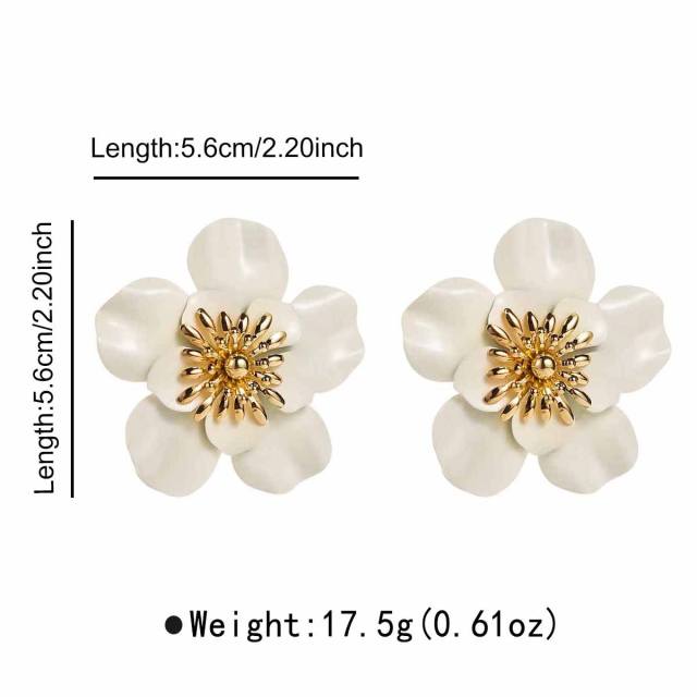 Sweet Fresh Holiday Style Enamel Colorful Flower Earrings with Diamonds Pearls