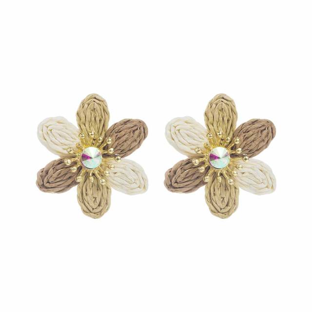 Sweet Fresh Holiday Style Enamel Colorful Flower Earrings with Diamonds Pearls