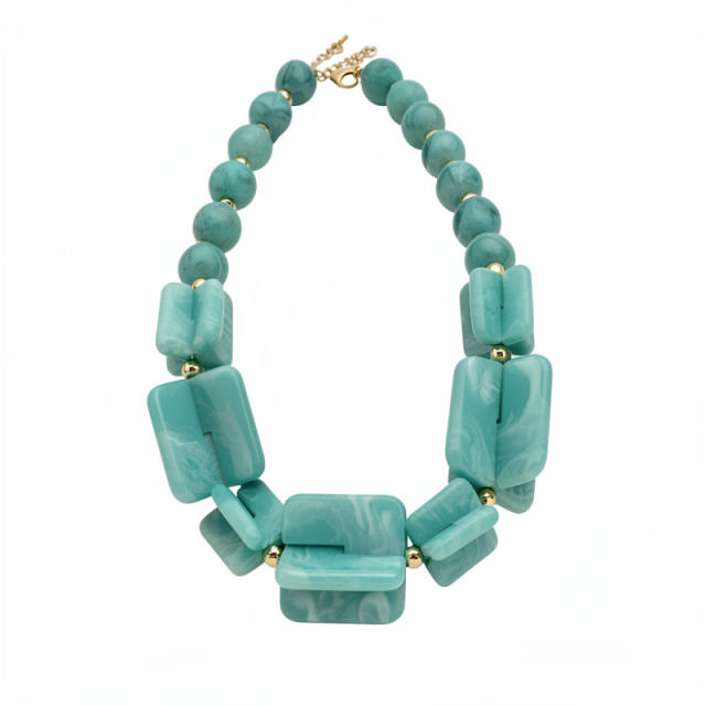 Acrylic Beaded Irregular Square Necklace earrings bracelet set