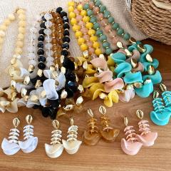 Colorful acrylic irregular shape dress necklace earrings set