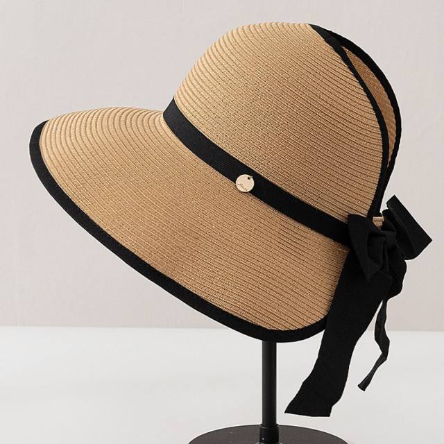 2026 New Style Large-Brimmed Sun Protection Straw Hat for Women Summer Vacation Beach Sun Hat Foldable Bow Hat