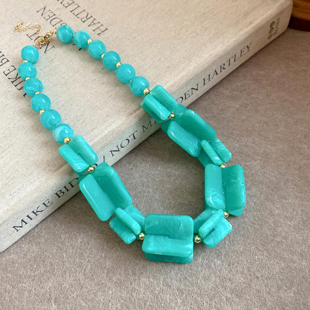 Acrylic Beaded Irregular Square Necklace earrings bracelet set