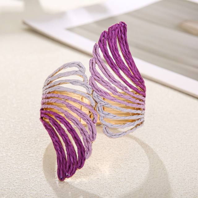 Exaggerated Winged Spring Open Bracelet Colorful Raffia Handmade bangle