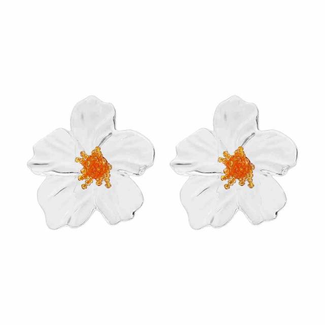 Sweet Fresh Holiday Style Enamel Colorful Flower Earrings with Diamonds Pearls