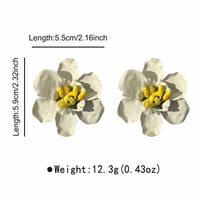 Sweet Fresh Holiday Style Enamel Colorful Flower Earrings with Diamonds Pearls
