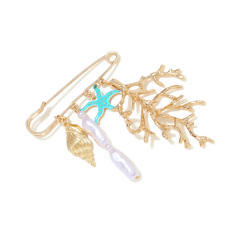 Exaggerated Coral Oil-Drip Starfish Baroque Pearl Brooch with Creative Ocean Elements for Pants Waistband