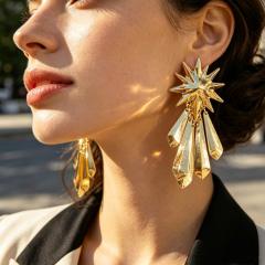 2026 Spring Summer Sunflower Metal Tassel Earrings