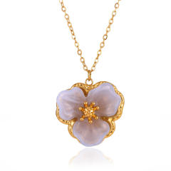 Simple Gentle French Camellia Pendant Necklace for Women stainless steel necklace
