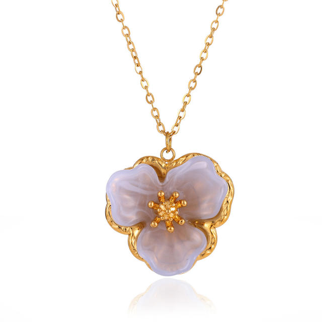Simple Gentle French Camellia Pendant Necklace for Women stainless steel necklace
