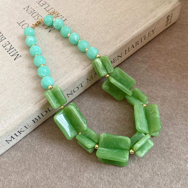 Acrylic Beaded Irregular Square Necklace earrings bracelet set