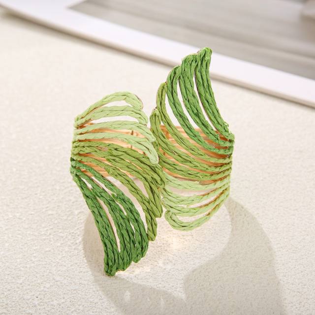 Exaggerated Winged Spring Open Bracelet Colorful Raffia Handmade bangle