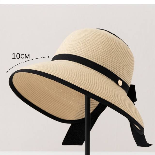 2026 New Style Large-Brimmed Sun Protection Straw Hat for Women Summer Vacation Beach Sun Hat Foldable Bow Hat