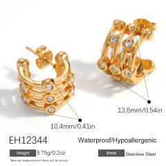 Stainless Steel Earrings C-Shaped Semi-Circle Hollow Design with Inlaid Diamonds earrings