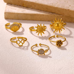 304 Stainless Steel rings Sun Face-Shaped Flower Unique 18K Plated Rings