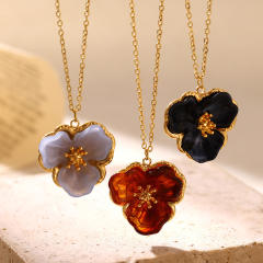 Simple Gentle French Camellia Pendant Necklace for Women stainless steel necklace