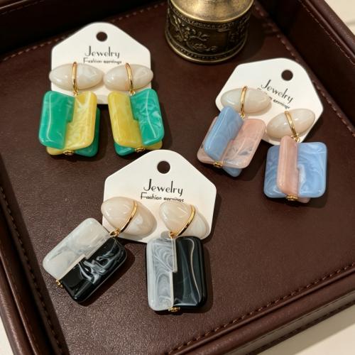 French-Style Retro Color-Blocking Gradient Exaggerated Square Resin Texture Earrings