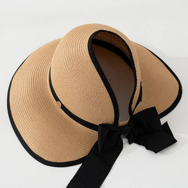 2026 New Style Large-Brimmed Sun Protection Straw Hat for Women Summer Vacation Beach Sun Hat Foldable Bow Hat