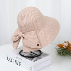 Straw Hat Women's Spring Summer Travel Bow Large Brim Beach Hat