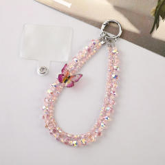 Luxury Butterfly Double Chain Mobile Phone Lanyard Super Beautiful Fairy Crystal Beaded Mobile Phone Chain Wrist Chain