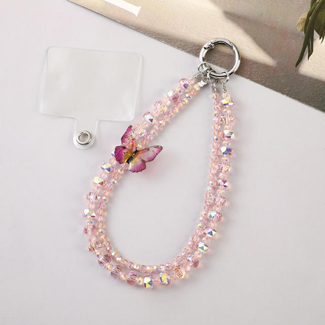 Luxury Butterfly Double Chain Mobile Phone Lanyard Super Beautiful Fairy Crystal Beaded Mobile Phone Chain Wrist Chain