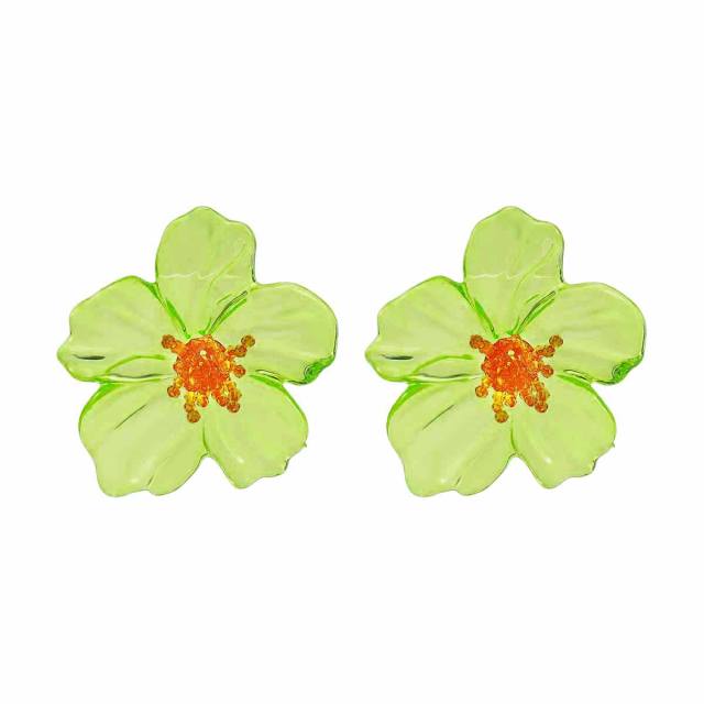 Sweet Fresh Holiday Style Enamel Colorful Flower Earrings with Diamonds Pearls