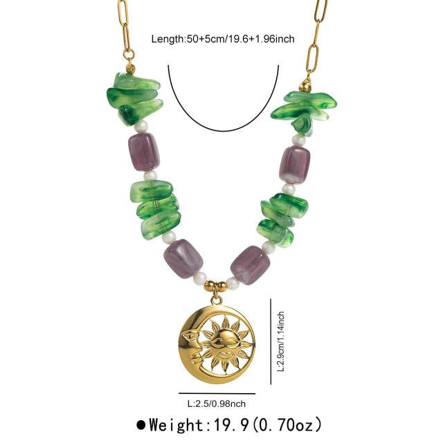 Retro Design Multi-Pendant Beaded Necklace Stainless Steel pendant necklace