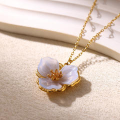 Simple Gentle French Camellia Pendant Necklace for Women stainless steel necklace