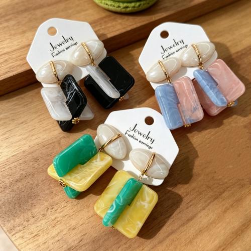 French-Style Retro Color-Blocking Gradient Exaggerated Square Resin Texture Earrings
