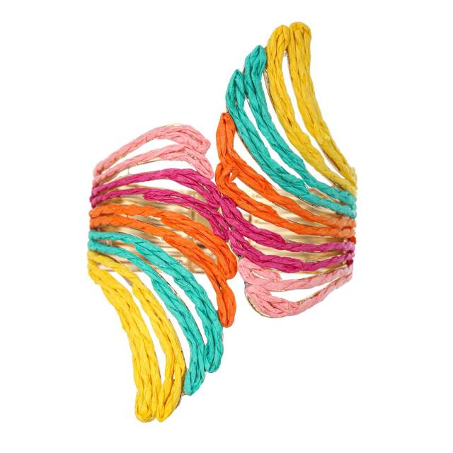 Exaggerated Winged Spring Open Bracelet Colorful Raffia Handmade bangle