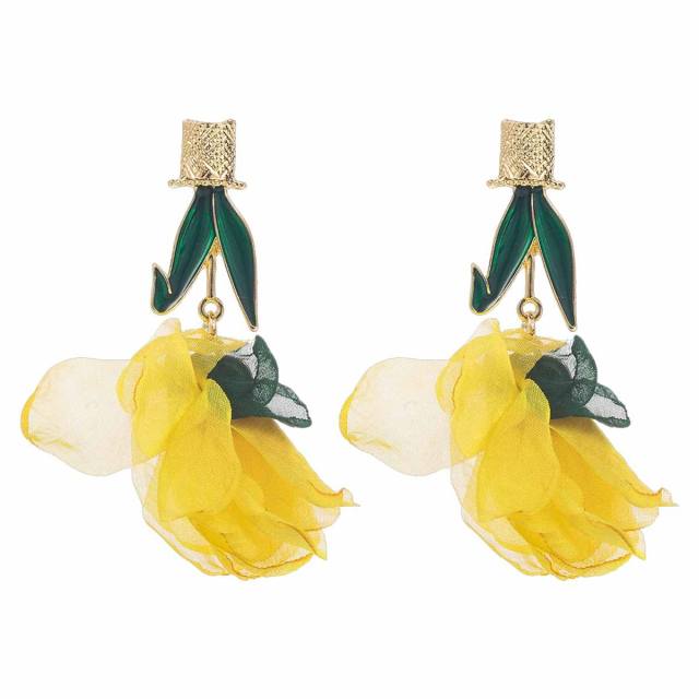 Sweet Fresh Holiday Style Enamel Colorful Flower Earrings with Diamonds Pearls