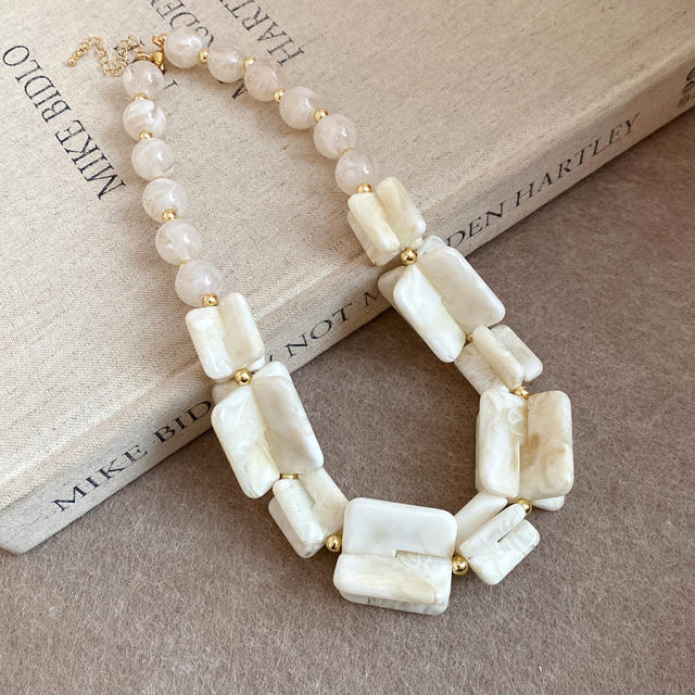 Acrylic Beaded Irregular Square Necklace earrings bracelet set