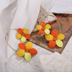 Spring Summer Raffia Flower Earrings with Arc-Shaped