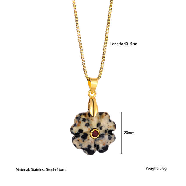 Multi-Color Personalized Natural Stone Flower pendant stainless steel Necklace