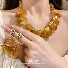 Colorful acrylic irregular shape dress necklace earrings set