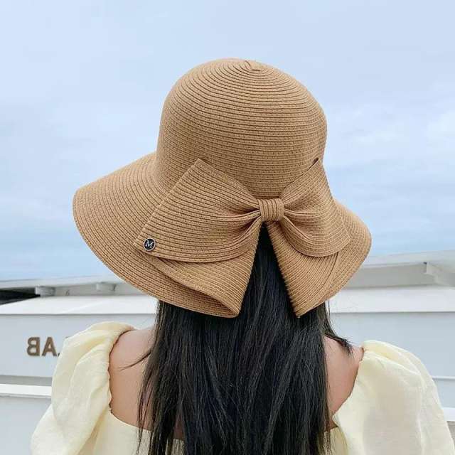 Straw Hat Women's Spring Summer Travel Bow Large Brim Beach Hat