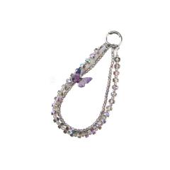 Luxury Butterfly Double Chain Mobile Phone Lanyard Super Beautiful Fairy Crystal Beaded Mobile Phone Chain Wrist Chain