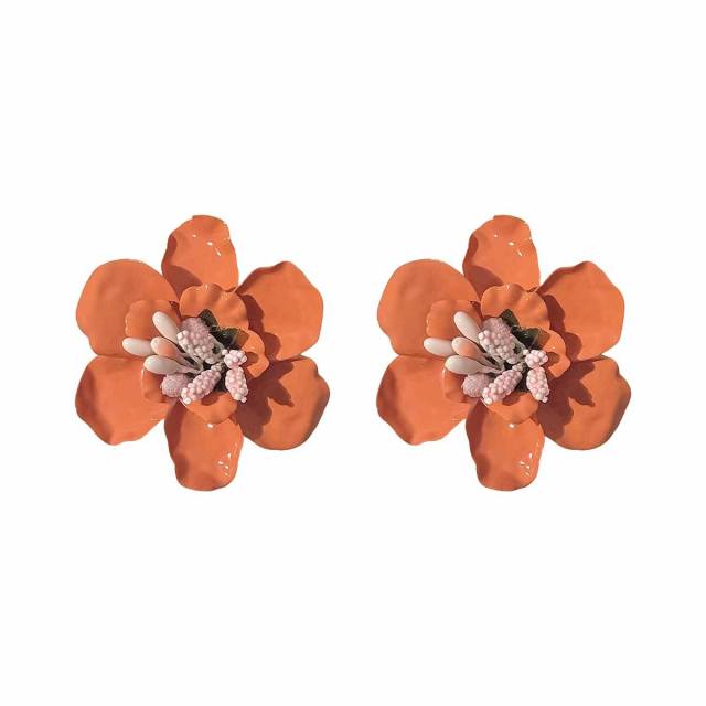 Sweet Fresh Holiday Style Enamel Colorful Flower Earrings with Diamonds Pearls