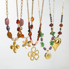 Retro Design Multi-Pendant Beaded Necklace Stainless Steel pendant necklace