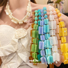 Acrylic Beaded Irregular Square Necklace earrings bracelet set