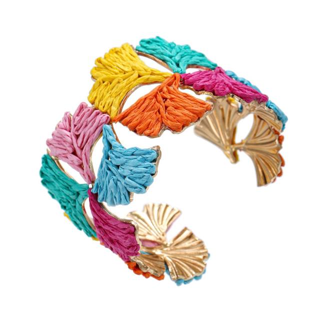 New Style Raffia Ginkgo Leaf Bracelet for Women Handmade Leaf Bangle
