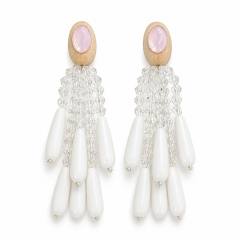 Bohemian White Crystal Beaded Earrings Acrylic White Water Drop Tassel Earrings
