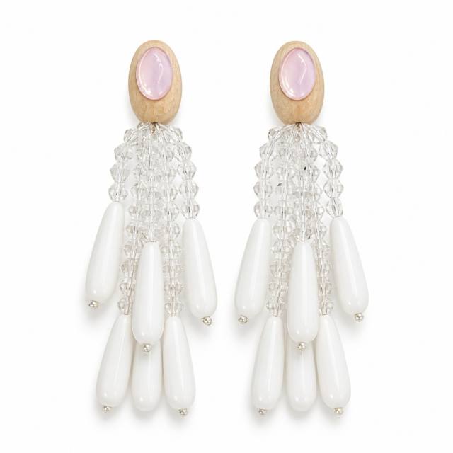 Bohemian White Crystal Beaded Earrings Acrylic White Water Drop Tassel Earrings